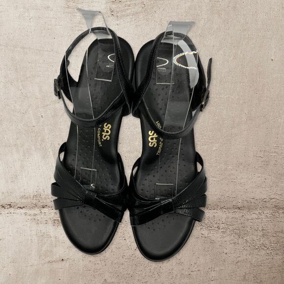 SAS TriPad Comfort Womens Black Patent Leather Ankle Strap Sandals Size 9 - Picture 5 of 6